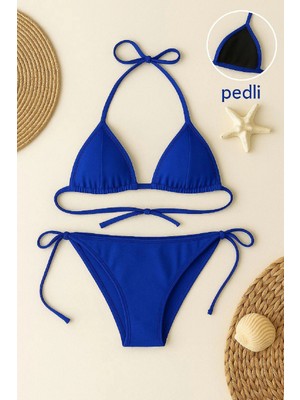 Giyim Kadın Mavi Yandan ve Boyundan Bağlamalı Bikini Mayo Takımı