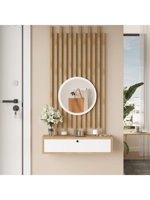 Normadia Aynalı Dresuar Ahşap Çıtalı Set, Sepet, Beyaz, Modern ve Şık Tasarım