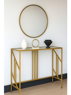 Normadia Estera Gold Kahve Köşesi, Modern Konsol, Şeffaf Cam, 100 Cm, Şık Tasarım