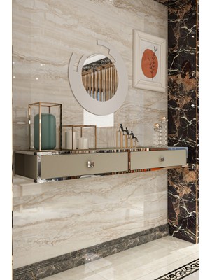 Normadia Şık 120 cm Gümüş Bantlı Kumtaşı Duvara Monte Dresuar