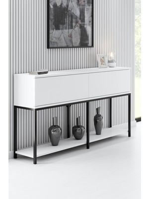 Normadia Şık Siyah Metal Ayaklı Beyaz Dresser, Zarif ve Kullanışlı Tasarım