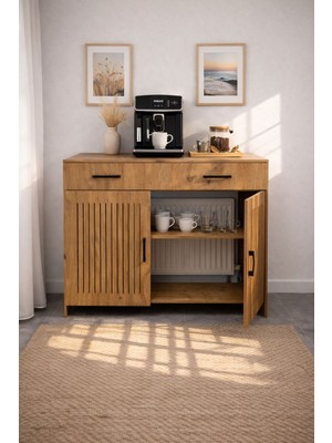 Normadia Şık Kapaklı Petek Üstü Kahve Köşesi Dolabı ve Çok Amaçlı Raf (80 Cm)