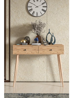 Normadia Şık Ahşap Ayaklı Modern Dresuar, 2 Kapaklı, Ev ve Ofis Dekorasyonu