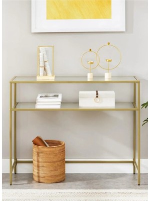 Normadia Şık Gold Cam ve Metal Raflı Modern Dresuar, Ev Dekorasyonu Için Ideal