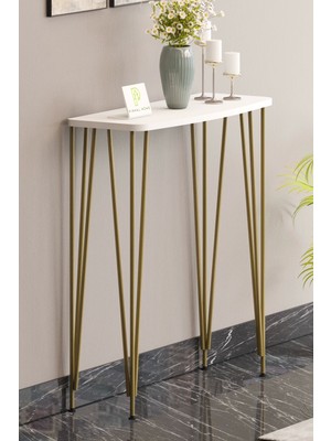 Normadia 60 cm Beyaz Modern Dresuar, Kahve Köşesi ve Metal Ayaklı Konsol