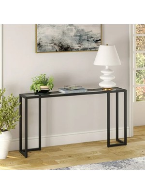 Normadia Modern Siyah Metal ve Temper Camlı Raflı Şık Dresuar Konsol