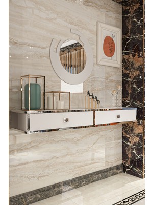 Normadia Şık 120 cm Gümüş Bantlı Beyaz Duvara Monte Dresuar