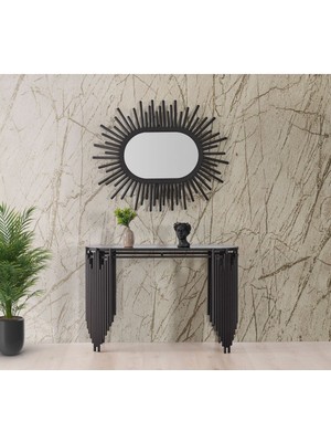 Normadia Şık Metal Lüx Boy Aynalı Set, Elektrostatik Mat Siyah 120CM Dresuar