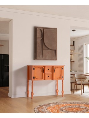 Normadia Pastel Renkli Ahşap Eskitme Tarzı Turuncu Dresuar