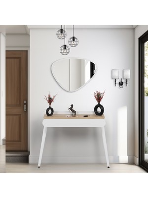 Normadia Modern 90X32 cm Ağaç Görünümlü Aynalı Dresuar ve Çekmeceli Antre Ünitesi