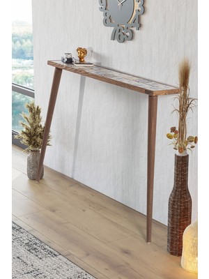 Normadia Çini Seramik Doğal Ağaç Çerçeveli Dikdörtgen Koridor Konsol Sehpa 102X22 cm