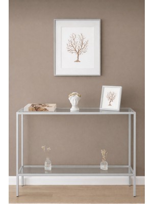 Normadia Şeffaf Cam Gri Dresuar, Modern Kahve Köşe Konsolu 100X20X85 cm