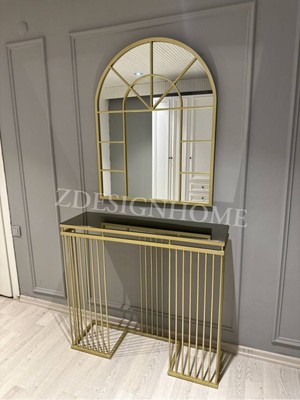 Normadia Modern 80X100 cm Ayna ve 90X30X100 cm Gold Metal Dresuar Takımı