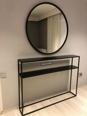 Normadia 120 cm Siyah Metal Dresuar ve 90 cm Yuvarlak Ayna Takımı