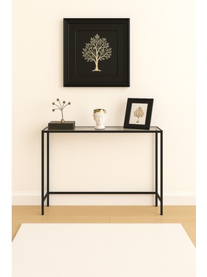 Normadia Zerura Siyah Cam Raflı Modern Ince Dresuar 100X85X20