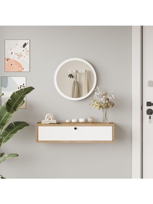 Normadia Aynalı 80 cm Kapaklı Dresuar Hol Antre Sepet Beyaz, Şık ve Fonksiyonel