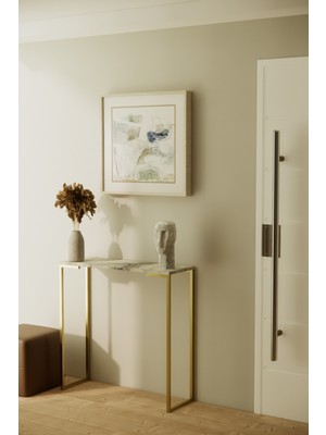 Normadia Beyaz Mermer Desenli Metal Raf ve Sehpa Seti, Şık ve Modern Tasarım