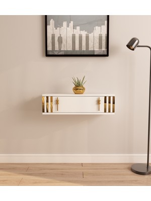 Normadia Modern 70CM Duvara Monte Dresuar, Kapaklı, Beyaz-Altın
