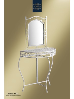 Normadia Beyaz Ferforje Eskitme Metal Dekoratif Ayna ve Dresuar Seti 77X75