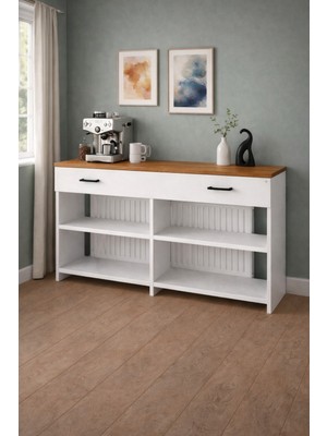 Normadia Petek Üstü Minimal Kahve Köşesi Dolabı ve Bohem Kahve Standı Seti