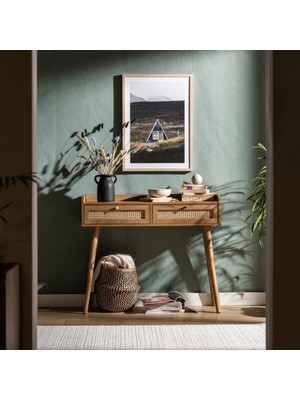 Normadia Şık Ahşap Çift Çekmeceli Rattan Detaylı Dresuar