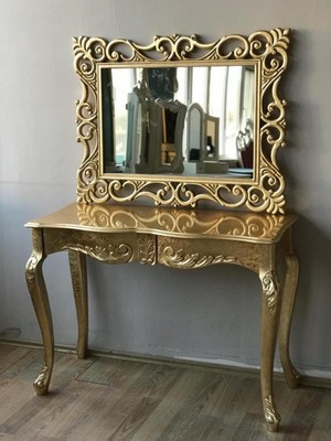 Normadia Şık ve Parlak Gold Lake Kayın Dresuar, Aynalı ve Oyma Detaylı Tasarım