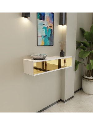 Normadia Şık Beyaz 90 cm Kapaklı Raflı Duvara Monte Dresuar