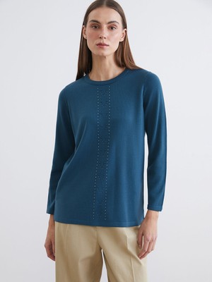 Lc Waikiki Yeni Sezon Bisiklet Yaka Taşlı Kadın Triko Kazak