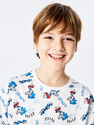 Lc Waikiki Yeni Sezon Bisiklet Yaka Sonic Baskılı Erkek Çocuk Şortlu Pijama Takımı