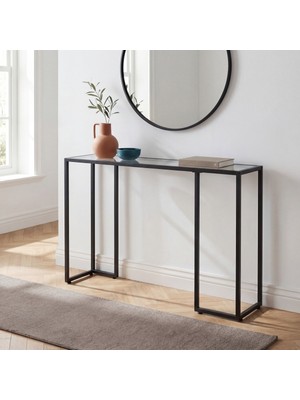Normadia Modern Siyah Metal Çerçeveli Temper Camlı Dresuar ve Raflı Konsol
