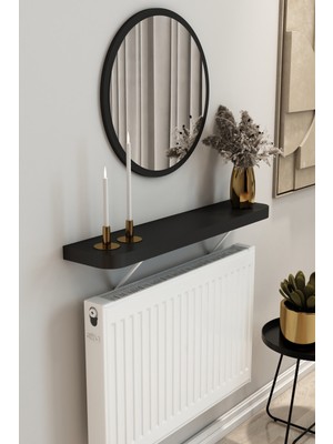 Normadia Siyah Kalın Kenar Petek Üstü Uçan Raf ve Dresuar, Duvar Montajsız, 120 cm