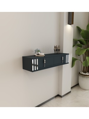 Normadia Şık 90 cm Kapaklı ve Raflı Duvara Monte Dresuar, Antrasit-Gümüş