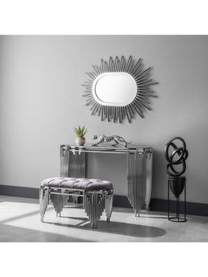 Normadia Lüx Gümüş Piyano Modeli Dresuar Ayna ve Puf Seti