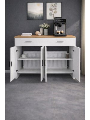 Normadia Şık Kapaklı Petek Üstü Kahve Köşesi Dolabı ve Çok Amaçlı Dresuar (160 Cm)