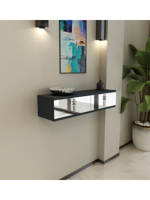 Normadia Şık 90 cm Kapaklı Raflı Duvara Monte Dresuar Antrasit-Gümüş