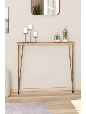 Normadia 60 cm Oval Kenar Dresuar, Petek Üstü, Atlantik Çam, Gold Ayak