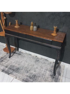 Normadia 120 cm Siyah Eskitme Oymalı Ahşap Çekmeceli Şık Dresuar