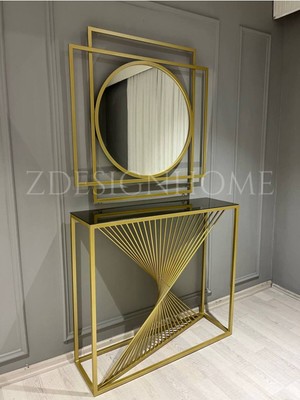 Normadia Büyük Boy 100 cm Ayna ile Şık 90X30X100 cm Gold Dresuar Seti