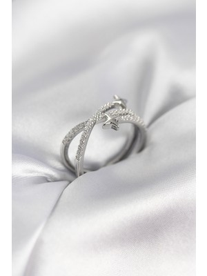 HERŞEYBURDAMODA Gümüş Renk Zirkon Taşlı Halley Model Kadın Yüzük