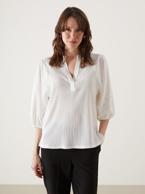 Lc Waikiki Yeni Sezon Kaçık Yaka Nakışlı Kadın Bluz