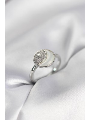 Karahanbey Ay Yıldız Model Gümüş Renk Zirkon Taşlı Kadın Yüzük - Lisinya