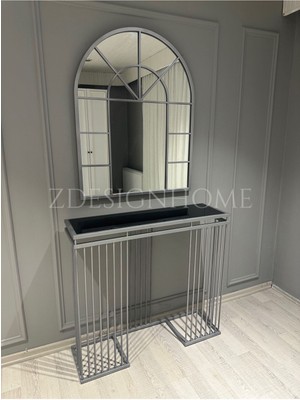 Normadia Modern 80X100 cm Kafes Ayna ve 90X30X100 cm Gümüş Dresuar Takımı