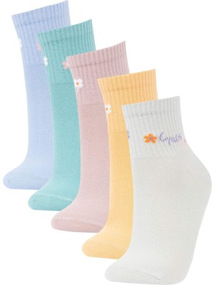 DeFacto Kadın Slogan Baskılı Rahat Lastikli 5'li Pamuklu Soket Çorap Z7505AZNS