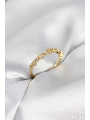 Karahanbey Zirkon Taşlı Pirinç Gold Renk Kadın Yüzük - Lisinya