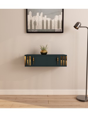 Normadia Modern Antrasit ve Altın Kapaklı 70CM Duvara Monte Dresuar