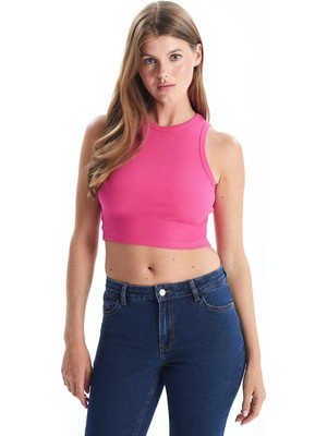 Lc Waikiki Yeni Sezon Bisiklet Yaka Dokulu Kadın Crop