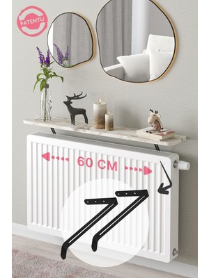 Normadia Petek Üstü Uçan Raf 60X18 cm Efes Gri Mermer Oval Tasarım