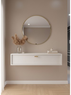 Normadia Şık Beyaz ve Gold Renkli Modern Duvara Monte Dresuar Takımı