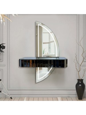 Normadia Şık Füme Ayna ve Ledli Raflı Ayaksız Dresuar Takımı