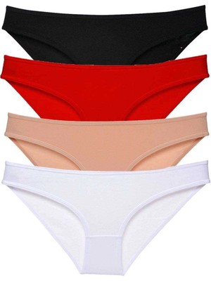 Giyim 4 Adet Süper Eko Set Likralı Kadın Slip Külot Siyah Kırmızı Ten Beyaz